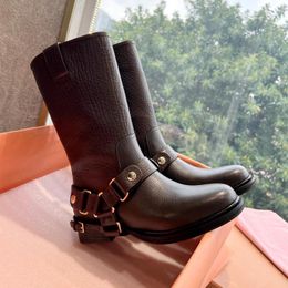 Boots Autumn Winter Women Ankle Fashion Genuine Leather Low Heels Belt Buckle Round Toe Woman Combat Booties