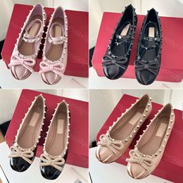 Luxury Designer Ballet Flats Womens Formal Fashion Satin Bow Ankle Wrap Boat Shoes Wedding Party Casual Dress Shoeswith Box 35-41 valentine 86A1