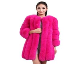 DEAT Winter Luxury Faux Fox Fur Coat Slim Long Pink Red Blue Jacket Women Fake Fur Coats MG601 2010297024877