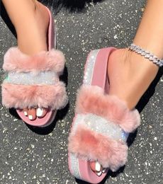 Women Slippers Fashion Furry Fluffy Slides Home Flip Flops Crystal House Platform Shoes Woman Female Ladies SlippersSlippers4980397