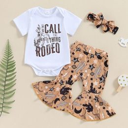 Clothing Sets Baby Girls Summer Outfit Letter Print Short Sleeves Romper And Cactus Flare Pants Headband 3 Piece Clothes