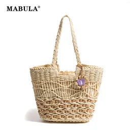 Shoulder Bags MABULA Womens Straw Beach Natural Weaving Chic Tote Bag Summer Flower Large Handmade Purse Shopping Travel Grocery