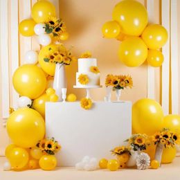 Party Decoration 65pcs Set 32.8ft Blue Aluminium Foil Streamers 12 Inch Yellow Latex Birthday Balloons Hanging Swirls Balloon