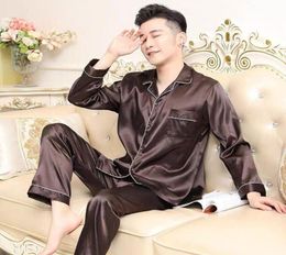 Men039s Sleepwear Men Pyjamas Set Solid Satin Summer Long Sleeve Autumn Homewear Silk Suit Casual Dormir Top Pyjamas Male Sleep5534262