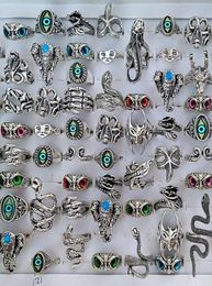 Bulk lots 50pcs/lot New Mix Punk Rock Silver Alloy Ring for Men Women Retro Animal Eyes Fashion Rings Wholesale Party Vintage Jewellery Man Gift2703453