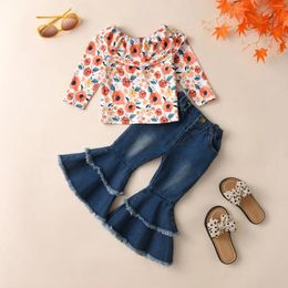 Clothing Sets Toddler Girls Long Sleeve Cartoon Flower Print Tops Pants 2PCS Outfits Clothes Set For Baby Girl Fall Winter 0-4Years