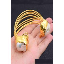 Bangle Guaiguai Jewellery Ctured White Keshi Pearl 24 K Gold Plated Bracelet For Women Real Lady Fashion Jewellry8072025 Drop Delivery Dhjyc
