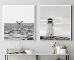 Black And White Lighthouse Poster Beach Art Painting Whale Poster Nordic Posters And Prints Minimalist Wall Art Print Home Decor8536531