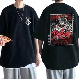 Hip Hop Streetwear Men T-shirts Anime Berserk Guts Print T Shirt 100% Cotton Breathable Tees Unisex Oversized Casual Y2K Clothes 240516