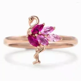 Cluster Rings 925 Sterling Silver Pink Flamingo Ring For Ladies Dainty Elegant Rose Gold Animal Jewellery Girlfriend Lover Gift