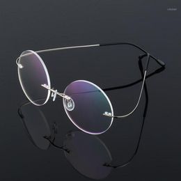 Fashion Sunglasses Frames Retro Round Titanium Glasses Frame Men Metal Rimless Super Light Myopia Nerd Screwless Eyewear1 281U