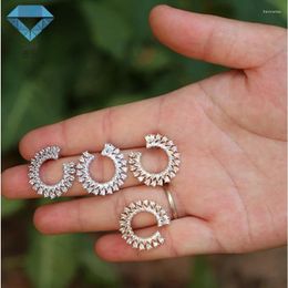 Stud Earrings Micropaved Zircon Geometric Irregular C-shaped XIAN Gems