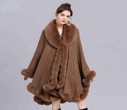 Women's Cape Elegant V LapeFaux Rex Rabbit Fur Coat Cape Winter Women Big Long ShawFulTrim Fur Knit Cloak Overcoat Parka 2022 New T2208315362117