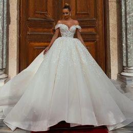New Arrival Wedding Dress 2024 Ball Gown Glitter Tulle Sweetheart Off the Shoulder Lace Appliques Bride Dresses Vestidos De Noiva