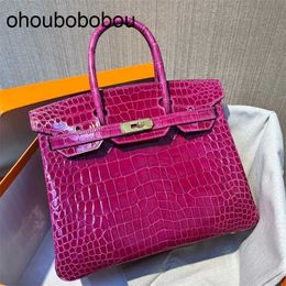 Handmade Handbag Leather Top Handbag Bag Luxurys Nile Crocodile 30 Inch Pure Sewn Wax Thread Fashion Women's Cy