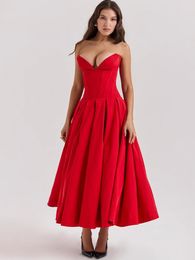 Party Dresses Lady Strapless Midi Tulle Dress Scarlet Formal Occasion Sexy Elegant Fit And Flare Birthday Red