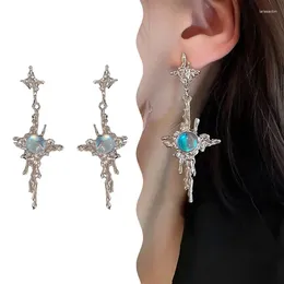 Hoop Earrings Sweet Cool Ins Niche Design Irregular Liquid Quadruple Star Moonstone Female Trend Stud