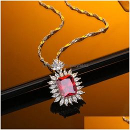 Pendant Necklaces S925 Sterling Sier Delicate Sapphire Necklace High Carbon Diamond Party Gift Celebrity Light Luxury Jewellery Drop D Dh3Gx
