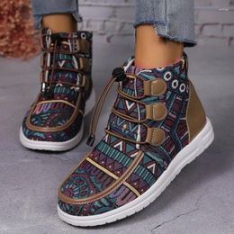 Boots European And American Printed Cotton Shoes 2024 Autumn Winter Medium Tube Flat Bottomed Women's