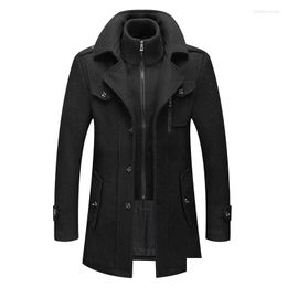 Mens Trench Coats Autumn Winter Wool Fashion Middle Long Jacket Male Double Collar Zipper Coat Windbreak Woollen Overcoat 4Xl Drop De Dhd5B