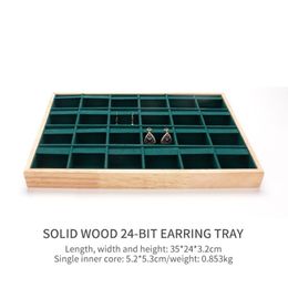 24 Grid Wedding Earring Jewellery Display Trays High Quality Wooden Edged With Green Card Slot For Female Jewellery Ring Holder 262m