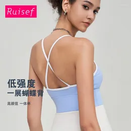 Women's Tanks 2024Summer Contrast Colour Sports Bra Spaghetti Strap Tank Top Beauty Back One-Piece Cup Sexy Fitness Yoga Wear Underwear