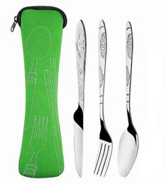 Portable Flatware Set with Zipper Bag Outdoor Travel Camping Recyclable Cutlery Pouch Forks Spoon Knife Dinnerware Kit3294682