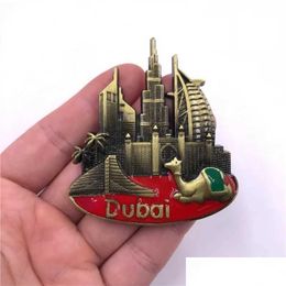 Fridge Magnets 3Pcsfridge Dubai Metal Refrigerator Pasted With Creative Letter 3D Magnet Sailboat El Khalifa Tower Uae Tourism Drop Dhbup
