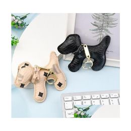 Keychains Lanyards Creativity Cute Dog Car Bag Pendant Charm Jewellery Keyring Holder For Men Fashion Pu Leather Flower Grid Design Meta Ot29H