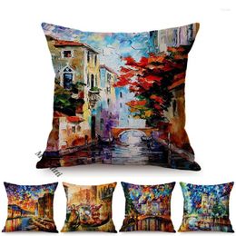 Pillow Mediterranean Beautiful Italy Venice City Scenery Oil Painting Home Decoration Sofa Cases Ocean Landscape Cover