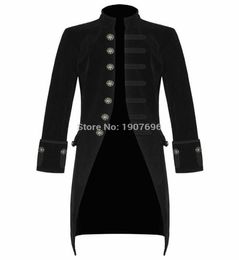 Men039s Fashion Steampunk Man Tail Coat Retro Long Jacket Single Breasted Black Male Blazer for Prom Stage Clothes 20194136504