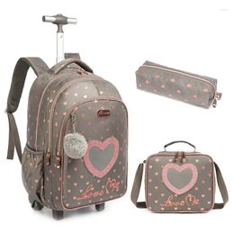 School Bags Children's Wheeled Backpack Bag Set With Lunch Box Rolling Wheels Trolley For Girls