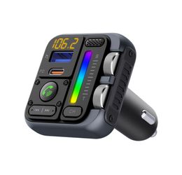 MT04A Car FM Transmitter Type C PD30W 5V/2.4A Fast Charging Bluetooth Car Kit RGB Handsfree Calling Car Bluetooth 5.3 FM Transmitter