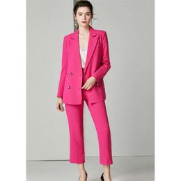 Fuchsia Women 's Business Blazer Jacket+Pants Formal Ladies Pant Suits Office Uniform Style Female PantSuits 2 Piece