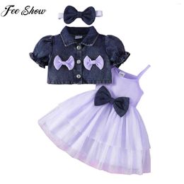 Clothing Sets Infant Girls Summer Casual Sweet Cute Bow Tutu Dress With Short Sleeve Denim Coat Headband For Daily Birthday Party Pography