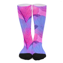 Women Socks Beautiful Leaf Pink And Purple Gothic Stockings Couple Soft Skateboard Autumn Pattern Non Skid