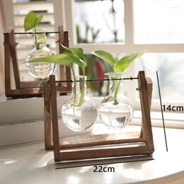 Vases Creative Hydroponic Plant Transparent Wooden Frame Vase Flower Arrangement Container Home Office Desktop Decoration