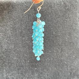 Stud Earrings Original Early Spring Hand-Made Chinese Xinshui Sea Sapphire Blue Grape String Fruit Fringe Earring Girl
