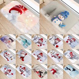 Carpets Christmas Snowman Hat Pattern 40 60 Kitchen Entrance Door Mats Coral Velvet Carpet Doormat Indoor Floor Anti-Slip Rug 48103