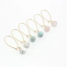 Dangle Earrings 3 Colours White Green Marble Natural Stone Round Pink Quartz Gold Colour Brincos Pendientes Jewellery For Women