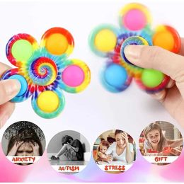 10PCS Decompression Toy Tie Dye Simple Fidget Spinner Finger Toys Push Bubble Hand Spinner for ADHD Anxiety Stress Relief Sensory Gifts for Kids