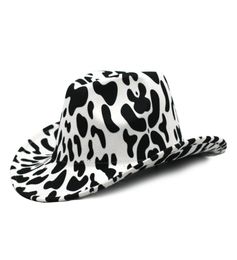 Wide Brim Western Cowboy Cowgirl Hat Cow Printed Men Women Wool Felt Fedora Hats Leather Belt Band Black and White Dots Panama Cap8744508