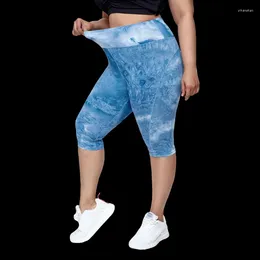 Active Shorts Tie Dye Fitness Yoga Women Weight Loss Workout High Waist Hip Sports Elastic Trousers Spliced Gym Legging Plus Size L-4XL