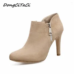 Boots N 2024 Autumn Women Ankle Short Shoes Woman Black Beige High Heels Pumps Side Zipper Female Boot 35-40