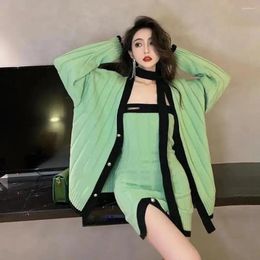 Work Dresses Korean Fashion Sweet Strapless Knit Dress Women's Suit Sweater Cardigan Tight Slim Sexy Split Spicy Girl Y2K
