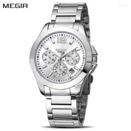 Wristwatches MEGIR Sport Men Watches Large Dial Stainless Steel Bracelet Quartz Business Watch Luminous Wristwatch Reloj Hombre