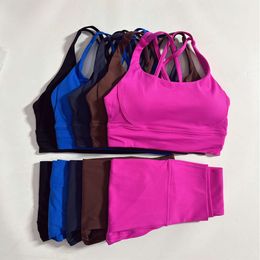 Solid Colour Gym Set Tight Soft cross Fiess Bra 2pc compression High Waist Yoga Legging Suit Comprehensive Training Jog L2405