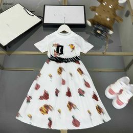 Top kids tracksuits Summer designer girls dress baby clothes Size 100-160 CM 2pcs Short sleeved T-shirt and Flower printed pleated skirt 24May