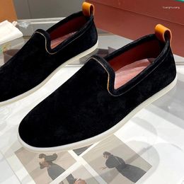 Casual Shoes LP Style Black Suede Men's Loafers Pure Handmade Retro Flat Heel Fashion Slip-on Business