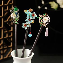 Hair Clips Chinese Style Stick Chopstick Wooden Flower Tassels Pendant Hairpins Fork Vintage Hanfu Headwear Accessories Gifts